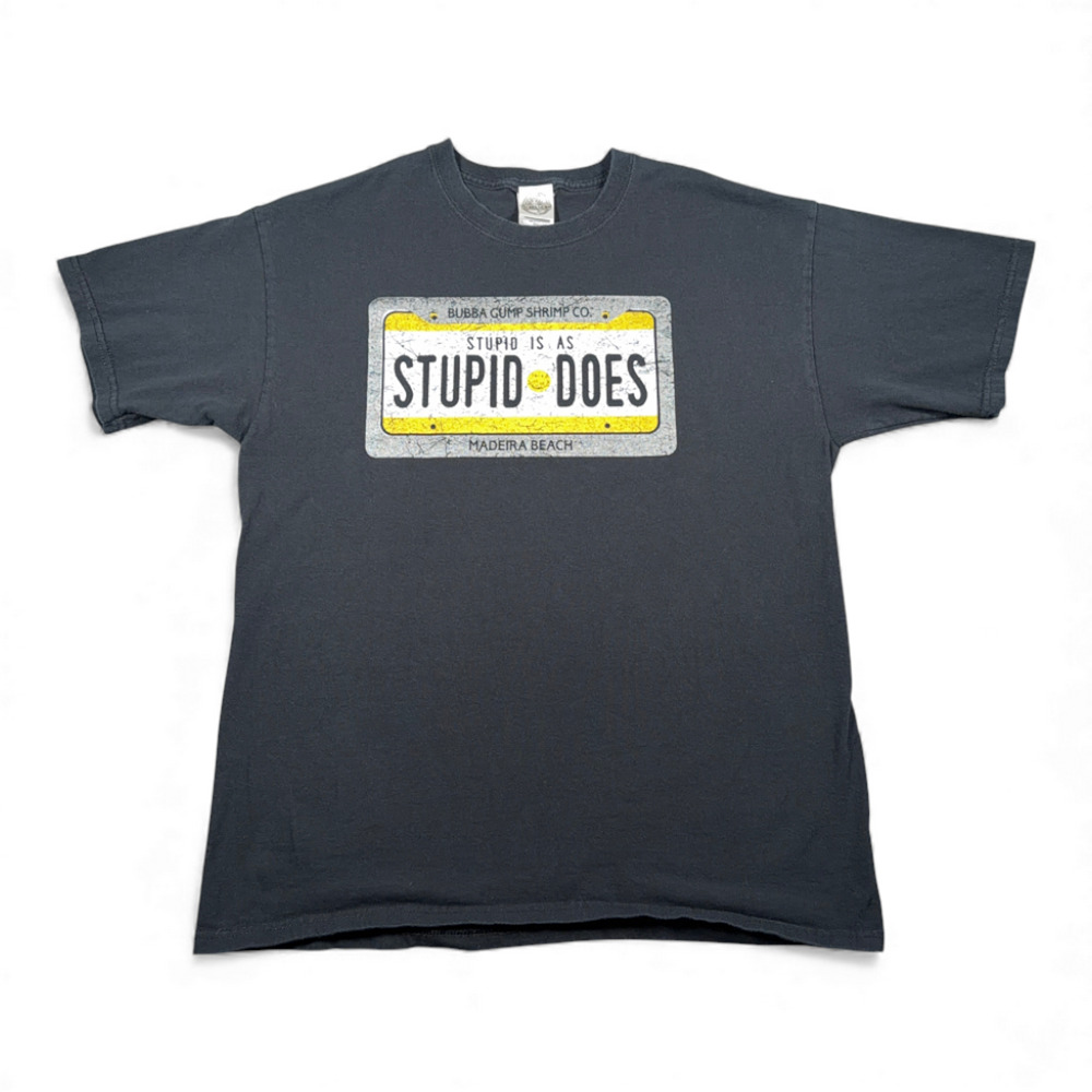 Vintage Bubba Gump Shrimp Shirt Adult LARGE Black Madeira Beach Stupid Is Y2K
